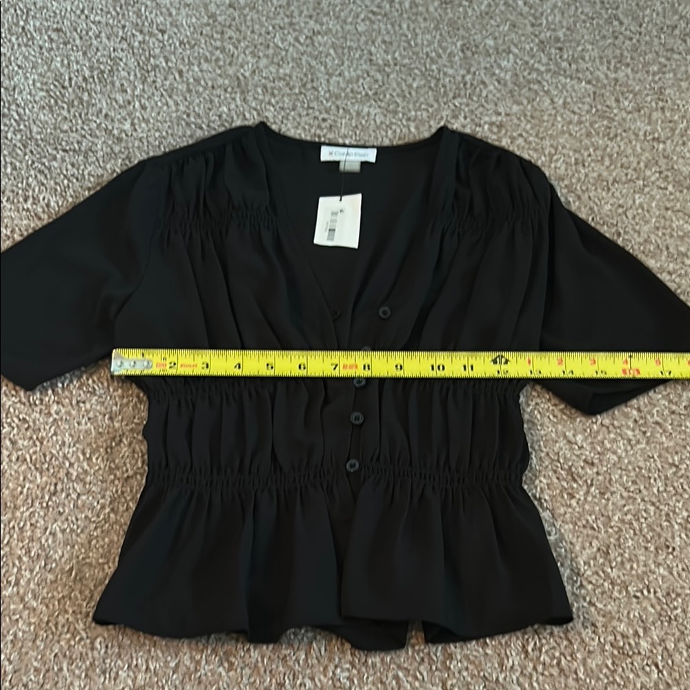 Calvin Klein Black Ruched Peplum Blouse - Picture 3 of 7